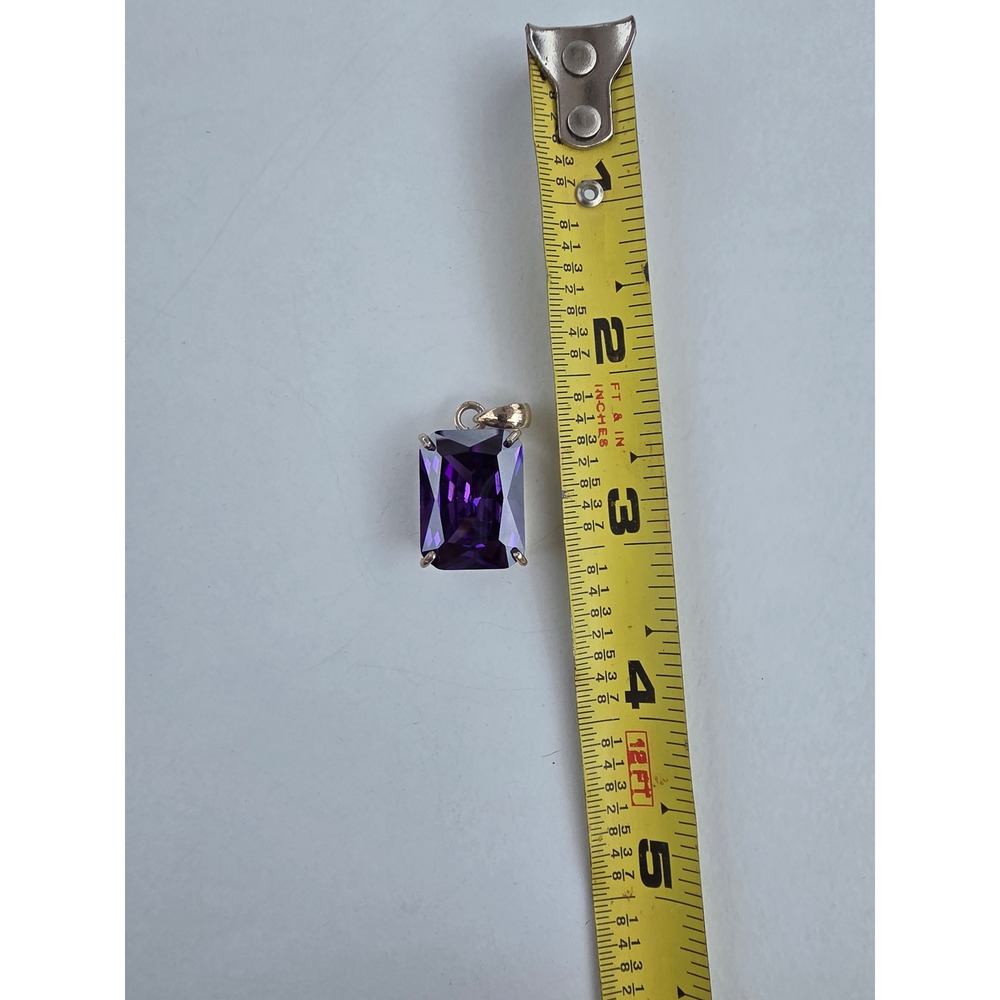 925 Sterling Silver Emerald Cut Purple Amethyst Glass Pendant 0.4oz - Picture 6 of 7